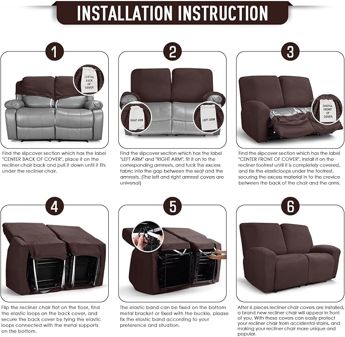 TAOCOCO Recliner Loveseat Slipcover, 6 Pieces Dual Recliner Sofa Covers - Image 6