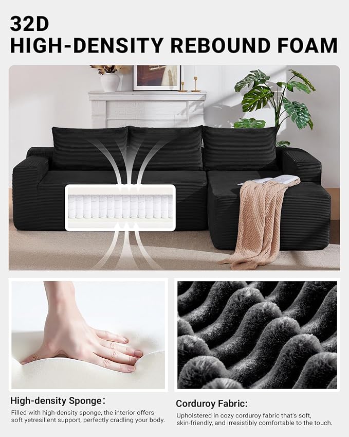 96 Inch Cloud Sectional Couch, Modern Modular Sectional Sofa - Image 3