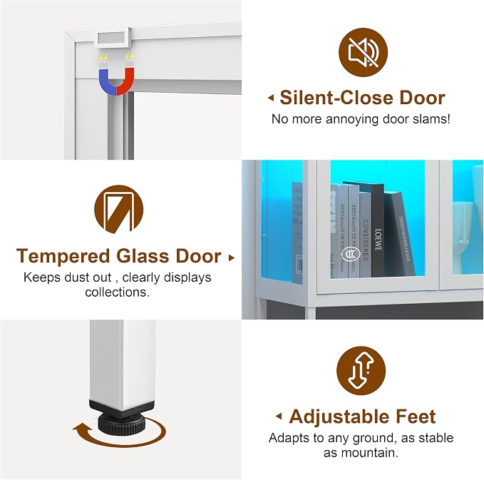 UNICOLY Display Cabinet with Glass Doors, Glass Display Cabinet with 8 Color - Image 5