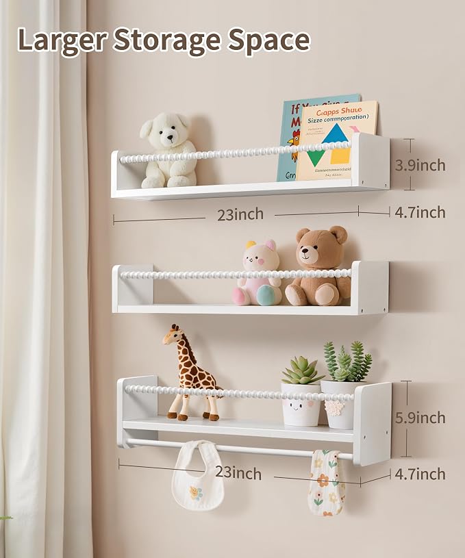 Maxpeuvon 23 Inch Kids Bookshelves Set of 3, Natural Wooden Floating Shelves - Image 2