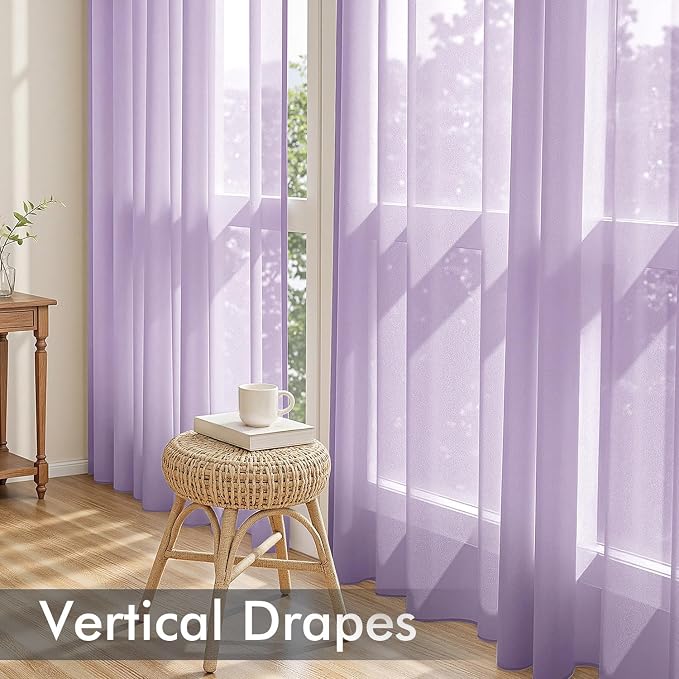 MIULEE Light Purple Sheer Curtains 108 Inches Long 4 Panels 42 x 108 Inches | - Image 5