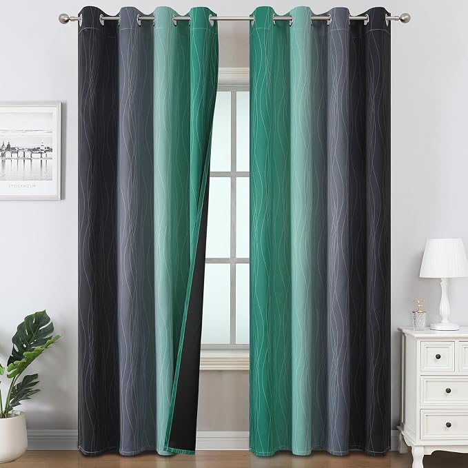 Black and Green Ombre Blackout Curtains 102 Inches Long | Curtains by ESTELARTEXTILER