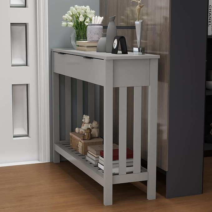 TaoHFE Entryway Table with Storage, Modern Sofa Table with Slatted Frame by TAOHFE