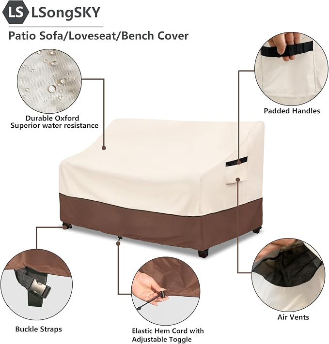 Patio 3-Seater Sofa Cover, Outdoor Couch Cover Fits up to 79W x 37D x 35H Inches - Image 4