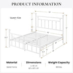 SHA CERLIN 14" Queen Size Metal Platform Bed Frame/Victorian Headboard and - Image 2