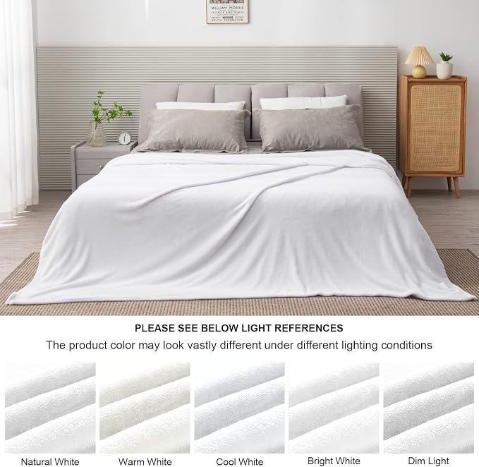 BEDELITE Fleece Blanket Soft Plush King Size Bed Blanket White 108"x90" | Ultra - Image 3