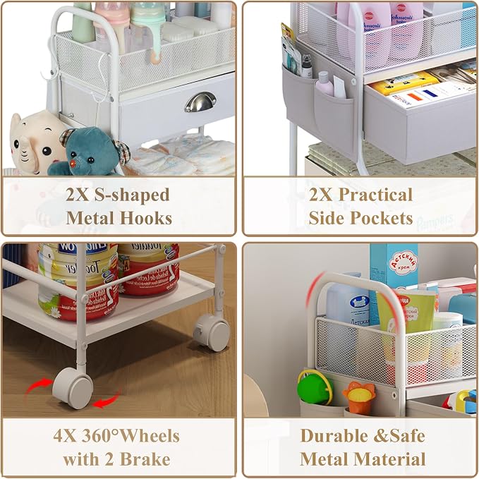 Baby Diaper Caddy Cart Organizer -3 Tier, Bedside Nursery Essentials Organizer - Image 7