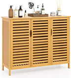 Giantex Bamboo Bathroom Storage Cabinet, 3-Door Storage Organizer by Giantex