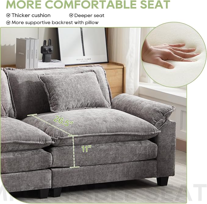 Oprisen 86" Modular Sectional Sofa, Comfy Cloud Couch Sectional Sofa - Image 4