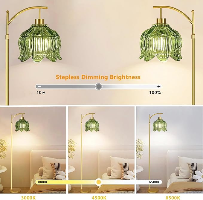 QIYIZM Glass Floor Lamp for Living Room, Mid Century Modern Brass Tall Lamp - Image 2