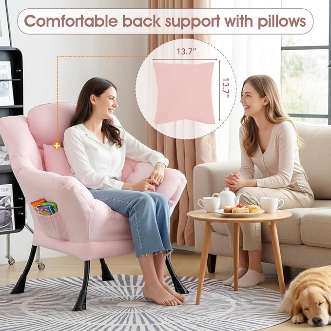 Lazy Chair for Living Room, Large Pink Accent Chair - Image 3