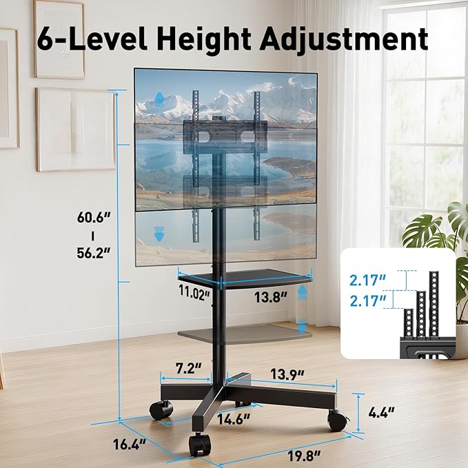 PERLESMITH Rolling TV Stand for 23-63 Inch Flat/Curved Screen TVs up to 88 lbs - Image 2