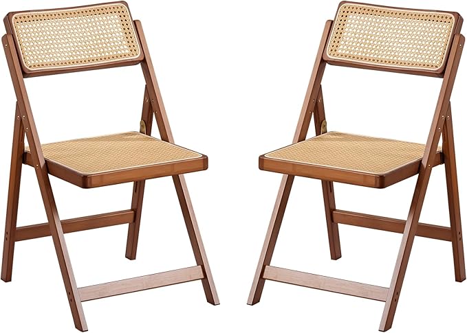 Furlide Rattan Folding Chairs, Modern Mid Century Dining Chairs Set of 2 by Furlide