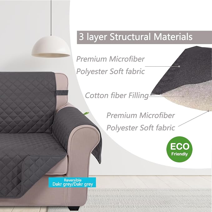 U-NICE HOME Reversible Recliner Chair Covers, Dark Grey | 28''Recliner Cover - Image 4
