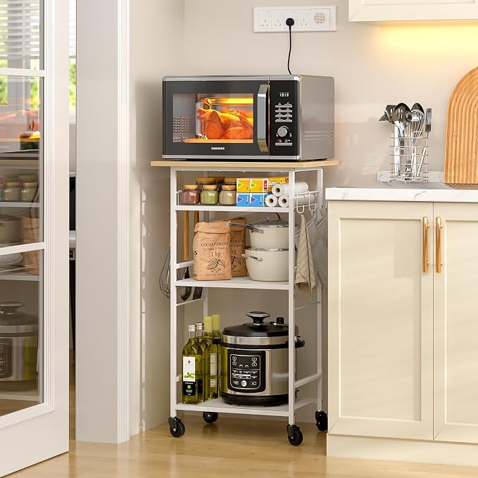 ThreeHio Rolling Kitchen Microwave Cart, 4 Tier Microwave Table Stand - Image 2