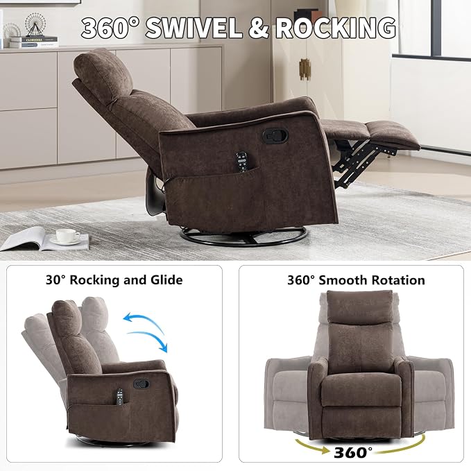 Trustyue Swivel Rocker Recliner Chair, 360° Swivel Recliner - Image 8
