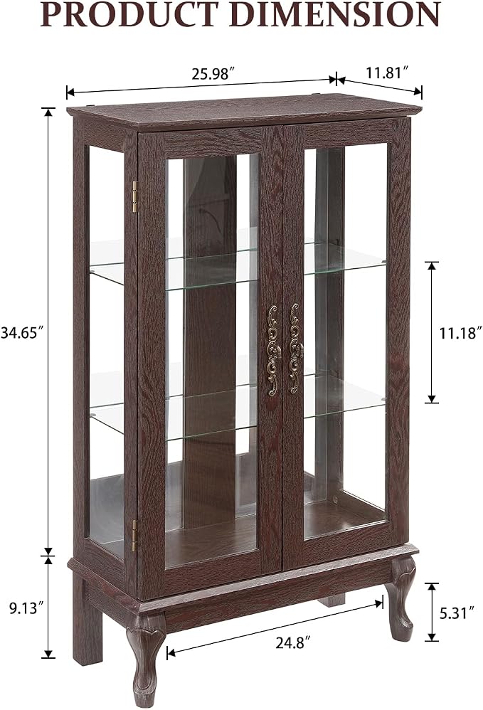 Curio Cabinet with Lighted Display, Glass Display with Mirrored Back, Vintage - Image 2