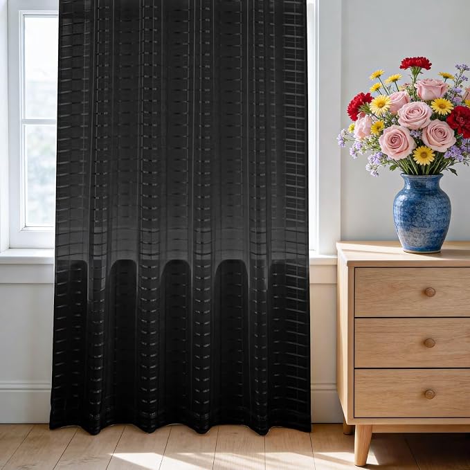 SpaceDresser Check Sheer Curtains 45 Inches Long - Image 3