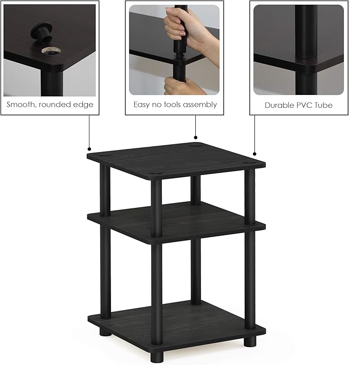 Furinno TURN-N-TUBE Side Table, 3-Tier Square Modern End Table, Open Shelves - Image 4