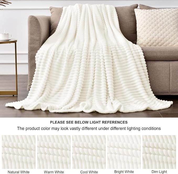 BEDELITE 3D Ribbed Jacquard Cream King Size Blankets - Image 5