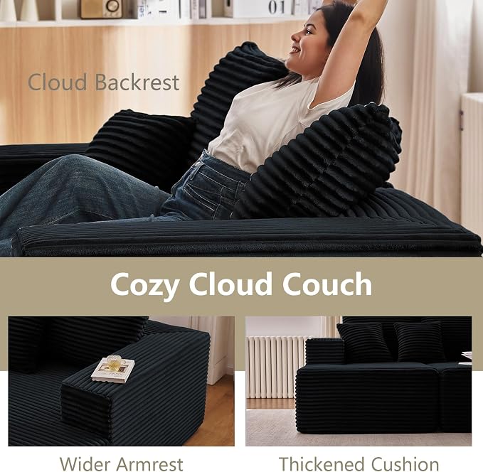 140" Sectional Cloud Couch for Living Room, Modular Floor Deep-Seat Sofa - Image 7