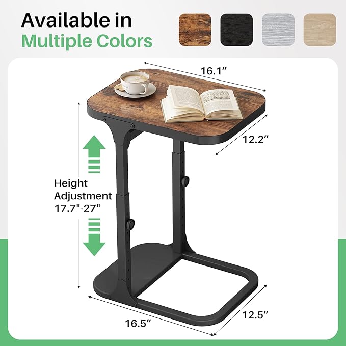 Kitstorack Ultra Stable & Durable End Table, Ajustable Height C Shaped Side - Image 3
