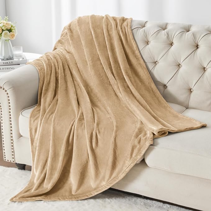 BEDELITE Fleece Blanket Soft Plush Twin Size Blanket Light Camel 60"x80" | - Image 6