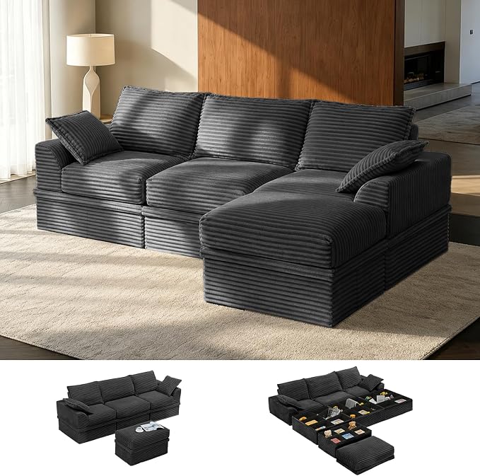 Upgrade Boneless Couch with Storage, Extra Deep&High Seat Modular Sectional by Unknown
