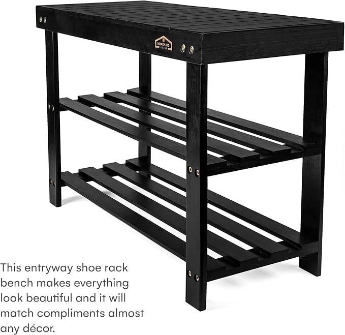 Homemaid Living Bamboo 3 Tier Shoe Rack Bench, Premium Shoe Organizer or - Image 5