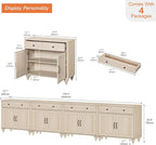 WAMPAT Buffet Cabinet with 8 Doors and 4 Drawers, Large Coffee Bar Table Wood - Image 2
