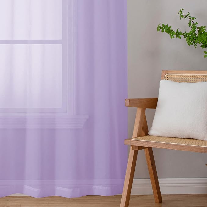 Light Purple Sheer Curtains 63 inch Length 2 Panels Set, Rod Pocket Light - Image 7