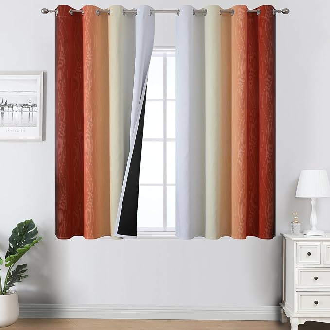 Burnt Orange and Greyish White Ombre Blackout Curtains 52Wx45L Inch Long | by ESTELARTEXTILER