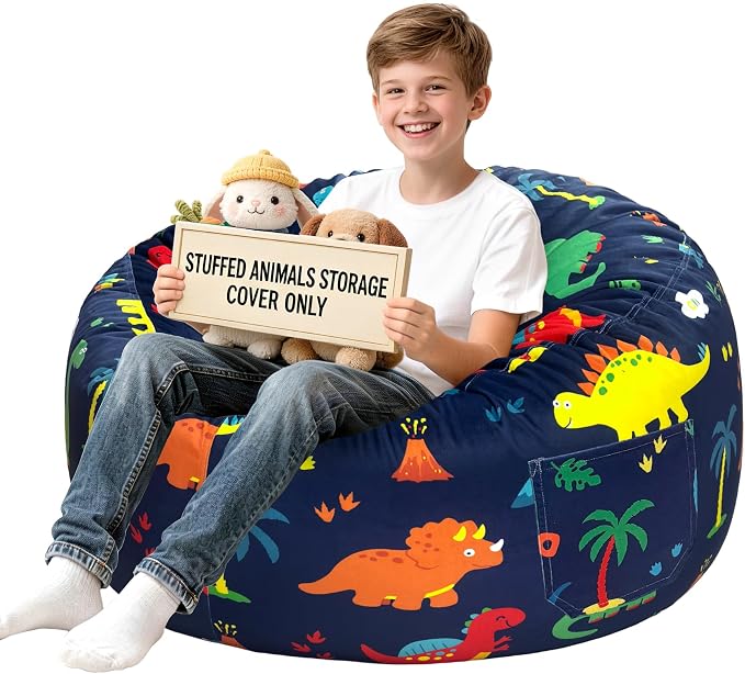 Lukeight Dinosaur Stuffed Animals Storage Bean Bag Chair Cover by Lukeight