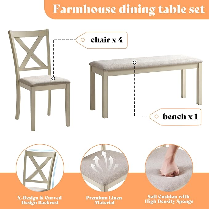 AMERLIFE 6-Piece Farmhouse Dining Table Set - Image 5
