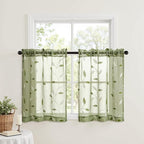 MIULEE Sage Green Sheer Curtains 2 Panels Leaf Patterned, W30 x L30 | - Image 2