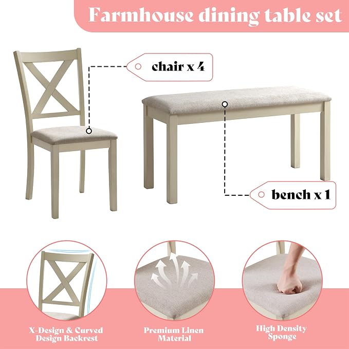 AMERLIFE 6-Piece Farmhouse Dining Table Set - Image 5