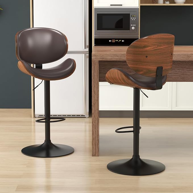 KCC Bar Stools Set of 2, Swivel Adjustable Height Barstools, PU Leather - Image 2