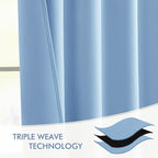 MIULEE Sky Blue Back Tab Blackout Curtains 52x90 Inch Long 2 Panels Set | Rod - Image 7