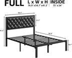 Fluest Full Bed Frame with Headboard PU Leather Upholstered Bed Frame Platform - Image 2