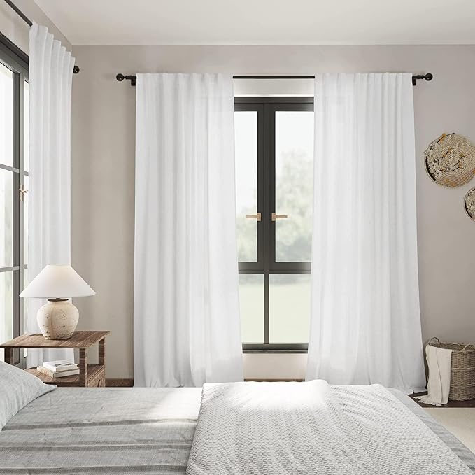 White Linen Curtains 84 Inch Length 2 Panels Set - Image 7