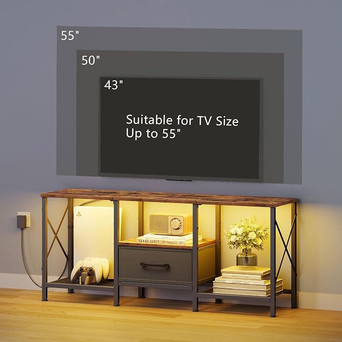 JARHETUN LED TV Stand with Fabric Drawer, Entertainment Center - Image 2
