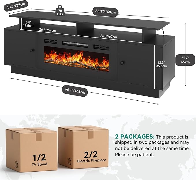 YITAHOME TV Stand with 36" Electric Fireplace, Modern Entertainment Center with - Image 2