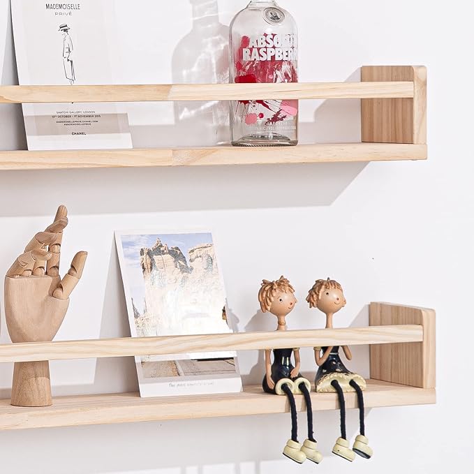 AZSKY Natural Wood Nursery Shelves, Floating Wall Mount Book Shelves Kids Baby - Image 7