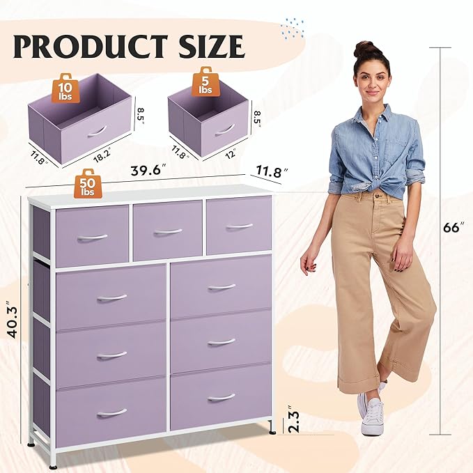 WLIVE 9 Drawer Dresser, Fabric Storage Tower - Image 3