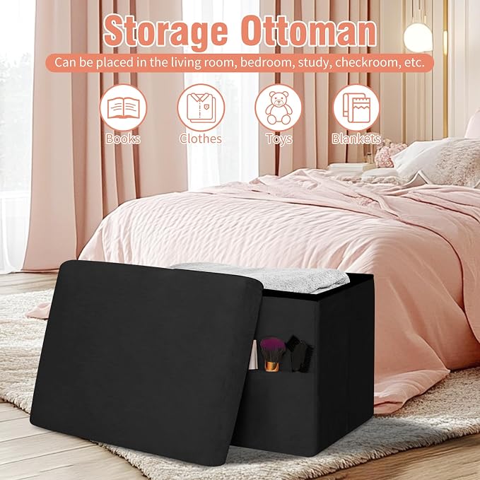 Small Ottoman with Storage, Folding Foot Rest Stool with Thicker Furry Padded - Image 4
