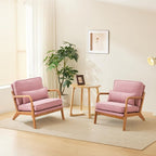 VINGLI Cozy Living Room Chairs, Linen Pink Accent Chairs Set of 2, Wood Lounge by VINGLI