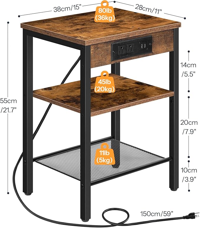 HOOBRO Side Table with Charging Station and USB Port, Small End Table - Image 3
