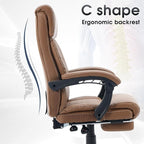 High Back Office Chair with Footrest, 155° Reclining Leather Comfy Desk Chair - Image 4