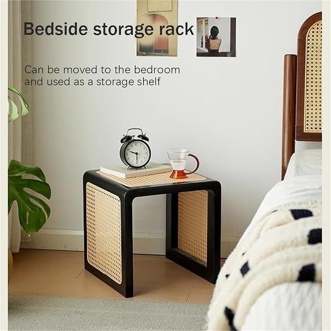 Bohemian Rattan Solid Wood Side Table Bedside Tables Decorative Table Night - Image 6