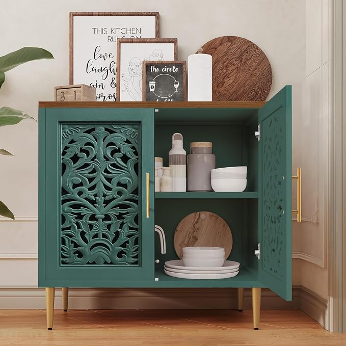 ARTPOWER Accent Cabinet with 2 Doors, Vintage Hollow Carving Buffet Cabinet - Image 3